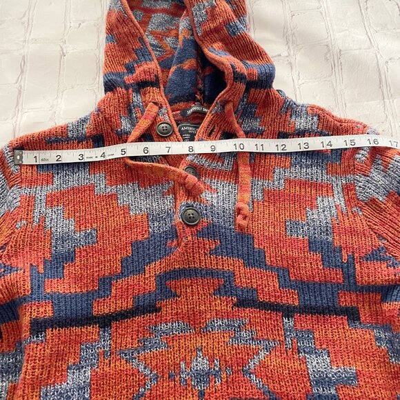Men’s AE Aztec Southwestern Knit Hoodie | Boho Seriously Soft Pullover Sweater S - Picture 6 of 11